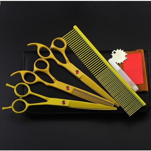 4 kit japan yellow pet 7 inch shears cutting hair scissors dog grooming clipper pets thinning barber comb hairdressing scissors