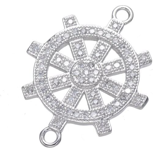 5pcs Micro Pave Zircon Crystal CZ Rudder Charms For Bracelets & Necklaces Wholesale Copper CZ Charms Connectors Vintage Bedels