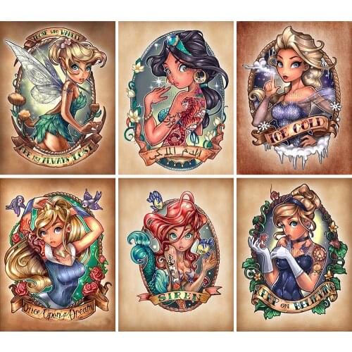 5D DIY Diamond Painting Disney Princess Collection Full Round Square Cartoon Embroidery Mosaic Cross Stitch Kit Home Decor