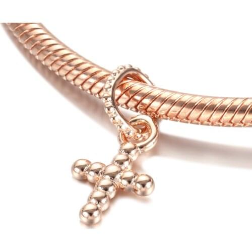 Authentic S925 Silver Pendant Charm for Women Bracelet Bangle DIY Jewelry Rose Cross Dangle Bead