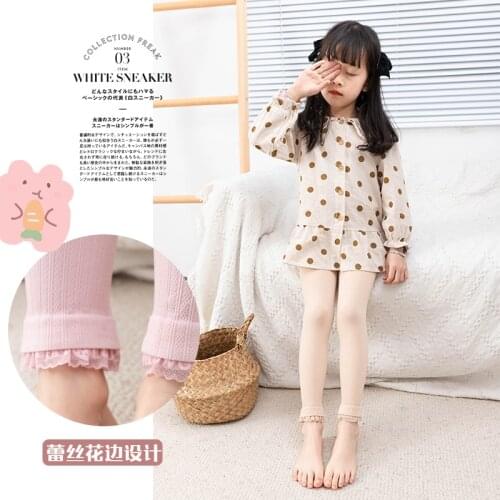 Girls velvet jacquard lace cropped trousers spring and summer thin anti-balloon pure cotton solid color childrens leggings