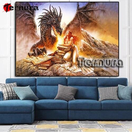 Diamond embroidery fantasy Dragon Beautiful woman puzzle Diamond mosaic 5D DIY Diamond painting Cross stitch Picture Decoration