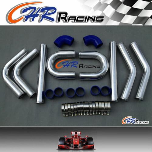 FOR NEW 3" 76 mm Aluminum Universal Intercooler Turbo Piping pipe & Blue hose kits