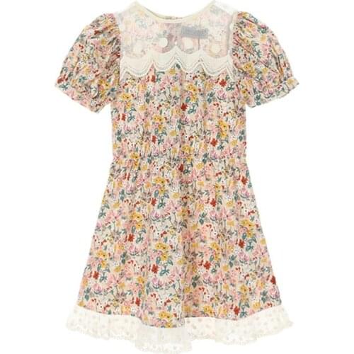 2 To 16 Years, Girls Elegant Retro 2021 New Girls Floral Dress Children Cotton Clothes Kids Mommy and Me Dress Puff Sleeve,#6060