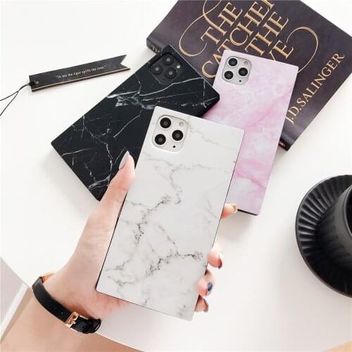 Smooth square Marble phone case For iPhone 12 mini 11 pro max XR XS Max X 8 7 6S Plus White Pink Black marble Ring stand Cover