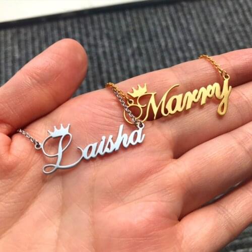 Gothic Jewelry Personalized Custom Name Pendant Necklace Crown Charm Collar Mujer Stainless Steel Christmas BFF Gift For Women