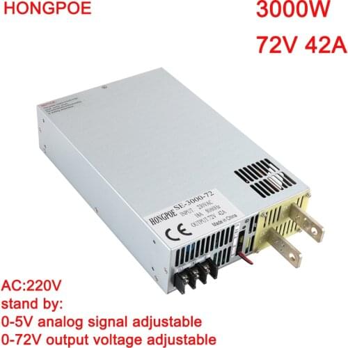3000W 72V Power Supply 0-72V Adjustable Power 72VDC AC-DC 0-5V Analog Signal Control SE-3000-72 Power Transformer 72V 41A