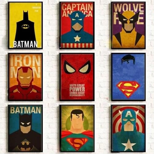 Marvel Canvas Painting Superheroes Vintage Poster Captain America Iron Man Thor Hulk Canvas Poster Superheroes Poster Decoration
