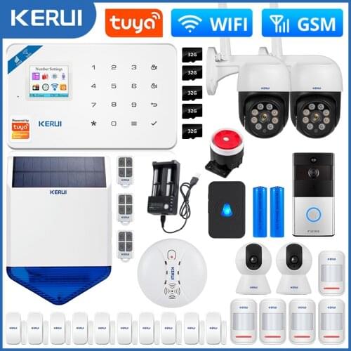 KERUI GSM WIFI Alexa Tuya Smart Home Security Alarm System Wireless Garage Burglar 1080P Camera Doorbell Motion Detector Sensor