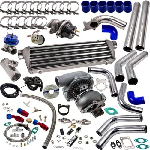 Upgrade Stage 3 Universal T3/T4 T04E Turbo Charger Kit 350HP + Wastegate + Intercooler+ Boost Gauge +Piping Kit