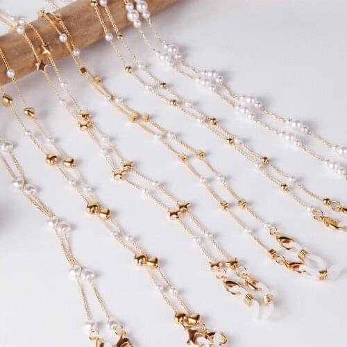 Trendy Pearl Stars Glasses Chains Retro Golden Mask Hanging Rope Anti-lost Lanyard Love Beaded Mask Necklace Mask Glasses Holder