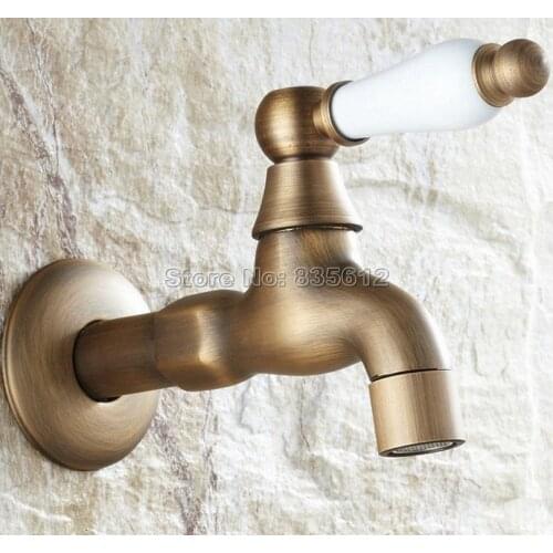 Wall Mounted Antique Brass Ceramic Handle Mop Pool Faucet / Laundry Sink Cold Water Tap Wav107