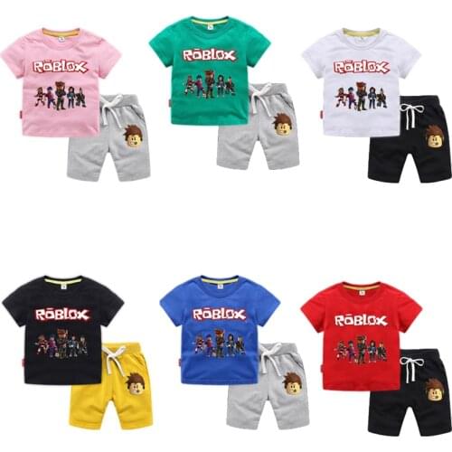 New Roblox Anime Toddler Kid Clothes Summer Cotton Short Sleeve T Shirt + Shorts Creeper Cosplay Costume Tops Pants Set Gift