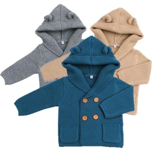 New Autumn Winter Sweaters Baby Boys Girls Cartoon Cardigan Ears Clothing Newborn Knitted Jackets Hooded Long Sleeve Baby Coat