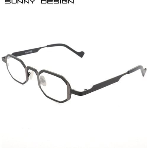 Pure-Titanium Plate Glasses Italian Design Retro Polygon Weird Glasses Frame
