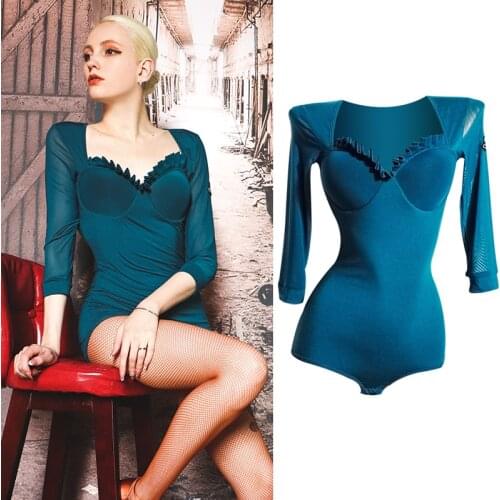 Latin Dance Clothes Adult Women Shirts Ballroom Dance Performance Costumes Tango Samba Practice One Piece Tops With Bra VDB3476