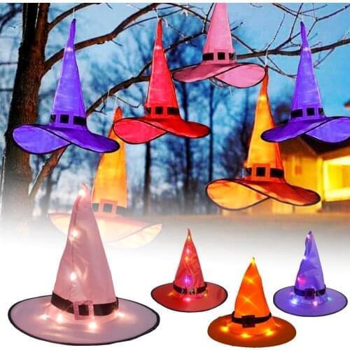 Christmas LED Witch Hat Home Party Christmas Tree Pendant Decoration Props Cosplay Accessory Hanging Drop Ornaments Supplies