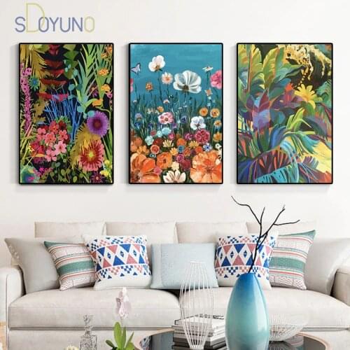 SDOYUNO Plant Paint By Numbers Floral DIY Unframe Acrylic Paint Oil Painting By Numbers Adult Art Unique Gift Home Decoration