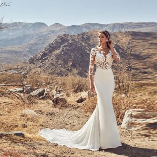 Sexy Dress Boho Applique Lace Backless Mermaid Wedding Dresses Long Sleeve robe de mariage 2020 Bridal Gowns
