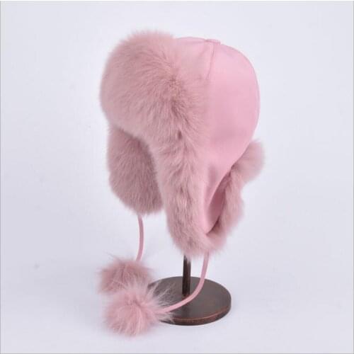 Bomber Hats Winter Women Warm Russian Ushanka with Ear Flap Real Fox Fur Trapper Cap Earflap H50