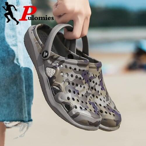 PULOMIES Summer Men Slippers Sandals Massage Clogs Outdoor Garden Shoes Men Pool Sandals Bathroom Slides Mules Beach Slippers