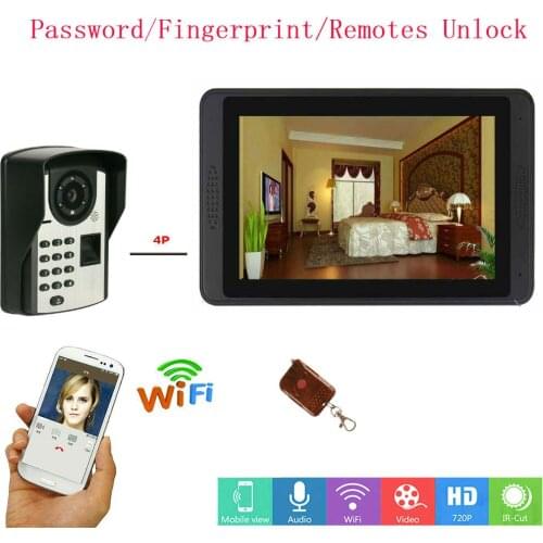 SmartYIBA 7 inch Wired Wifi Fingerprint Video Door Phone Doorbell Intercom System with Door Access Control System