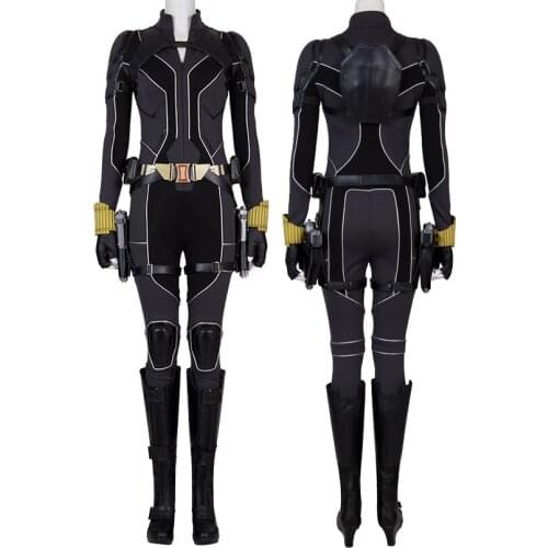 Superheroine Widow Cosplay Costume Natasha Black Fight Outfit Halloween Masquerade Bodysuit Full Props Sets With Boots