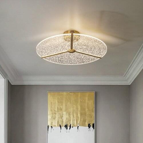 Modern snow flower design round ceiling lights lamp bedroom kitchen hotelcopper acrylic golden lighting fixtures indoor decor