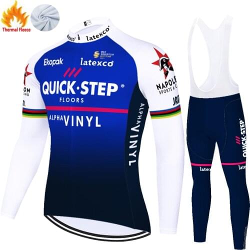 Team QUICK STEP 2021 Cycling Jersey Winter Thermal Fleece Bike long pants Set long sleeve traje ciclismo hombre cycling set men