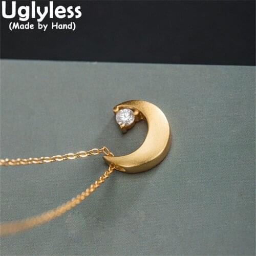 Uglyless Crescent MINI Moon Pendants Necklaces for Women Sparkly Zircons Crystals Necklaces 925 Silver Romantic Gifts + Chains