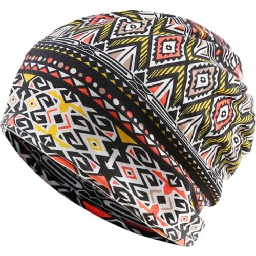 Unisex Multifunction Beanie Skullies Hat Ethnic Paisley Digital Print Slouchy Turban Headwear Chemo Cap Infinity Scarf