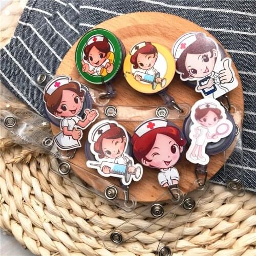 1Pcs New Arrival Top Quality Retractable Doctor Nurse Badge Reel pretty girl Cartoon cute Students ID Card Badge Holder Clips