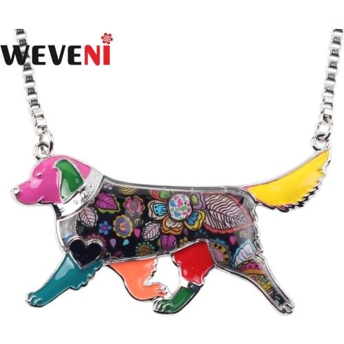 WEVENI Enamel Alloy Golden Retriever Dog Necklace Pendant Chain Collar Animal Jewelry For Women Girls Gift Accessories Bijoux