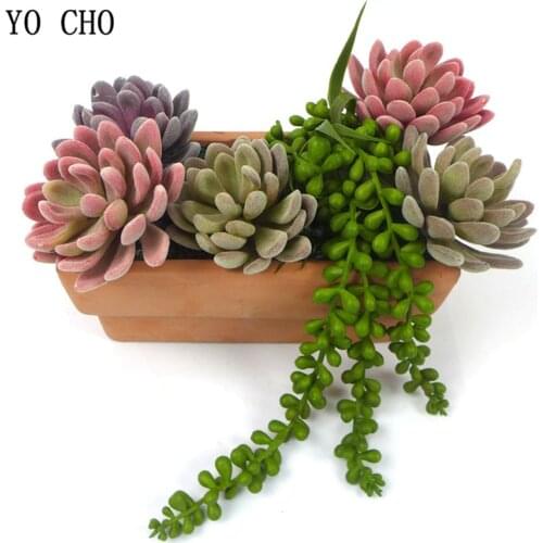 YO CHO Artificial Mini Succulent Lotus Home Decor Succulent Bonsai Green Plants Fake Succulent Garden Decoration Plastic Flowers