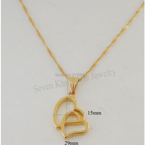 Order 10$ GET FREE SHIPPING /GREAT - YELLOW GOLD GP 18" NECKLACE &PLAIN DOUBLE HEART CUTE PENDANT /Great Money Maker