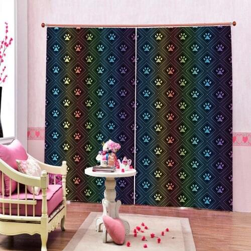 Custom White Pawprint Animal Footprint Curtain Digital Print For Living room Bedroom Geometric shape Blackout Window Drapes Sets