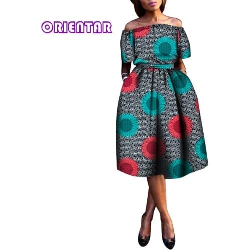 2021 Women Summer Dresses African Print Clothing Slash Neck A-line High Waist Dress Robe Femme African Dresses for Women WY8480