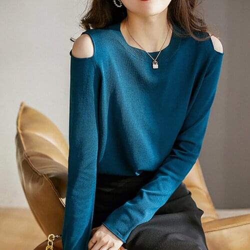 Sexy Off Shoulder Knitted Sweater Women Solid Slim Pullovers Ladies Sweaters Long sleeve Jumpers 2021 Autumn Winter Female Tops