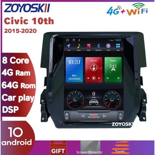 ZOYOSKII Android 10.4 inch vertical screen Tesla style CAR radio GPS bluetooth navigation player for Honda Civic 2015 2016-2010