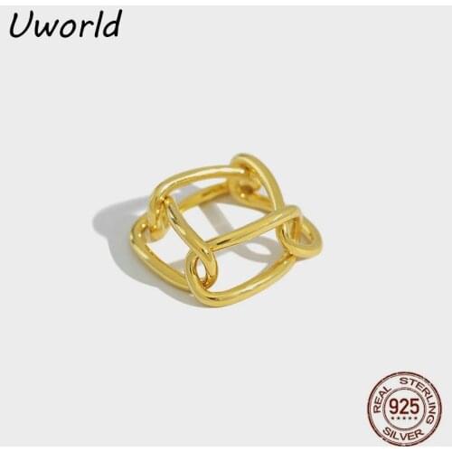 18K gold Geometric square Link Chain Silver Ring Punk 925 Sterling Silver index finger Ring Friendship Jewelry Gift 3 sizes