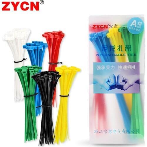 ZYCN 200/400Pcs 6 Mix Color Self-Locking Nylon Cable Ties 2.7×200 /250MM Plastic Wire Organizer Bundle Zip 1.8 Fasten Loop Wrap