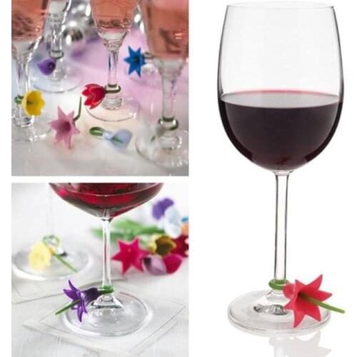 6/10Pcs Silicone Meal Cup Label Logo Sticker Wine Glass Tableware Utensil Marker Tag Butterfly Flower Party Bar Accessories Tast