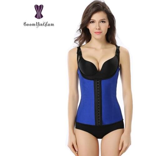 887 Free shipping adjustable straps100% latex rubber waist cincher front 3 hooks vest waist trainer underbust corset size XS-6XL