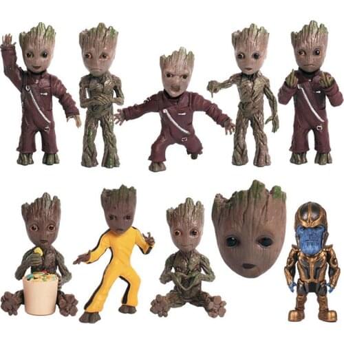 7.5cm Marvel Avengers Guardians Of The Galaxy 2 Tree Man Baby Groot Keychain Hand-made Pendant Groot Decoration Boxed Model Gift