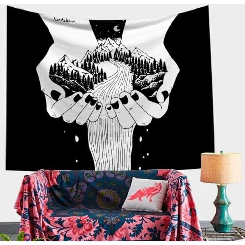 Pop art pattern black and white tapestry, living room home decoration wall hanging, bedroom bedside decoration cloth 95*73cm