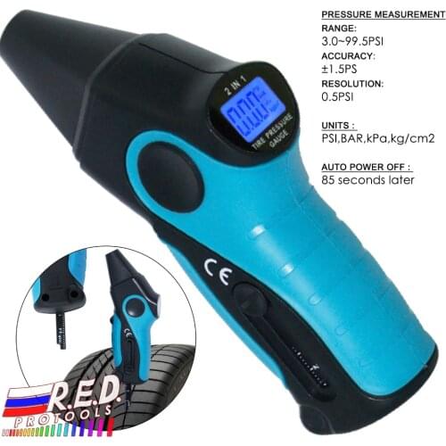 Digital 2-in-1 Car Bike Motor Tire Air Pressure Gauge + Backlight + Tire Veins Depth Ruler PSI Kpa Bar kg/cm2
