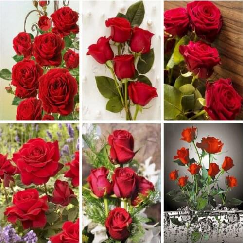 EverShine Diamond Painting Full Drill Square Red Rose Decor For Home Diamond Embroidery Flower Wall Art Mosaic Kits Cross Stitch