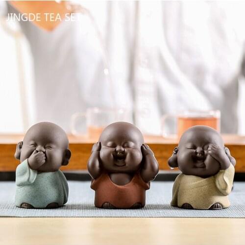 Creativity Purple Clay Tea Pet Buddha Monk Statue Tea Figurine Ornaments Handmade Tea Table Decoration Accessories Gifts