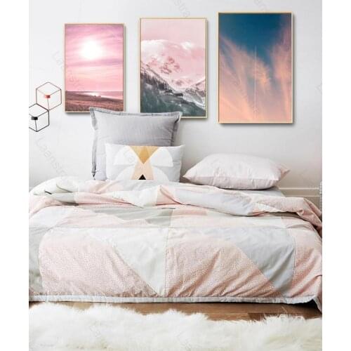 Canvas Painting Scandinavian Poster Pink Ocean Seascape Nordic Pink Beach Sky HD Prints Wall Art Decoration Picture Home Decor