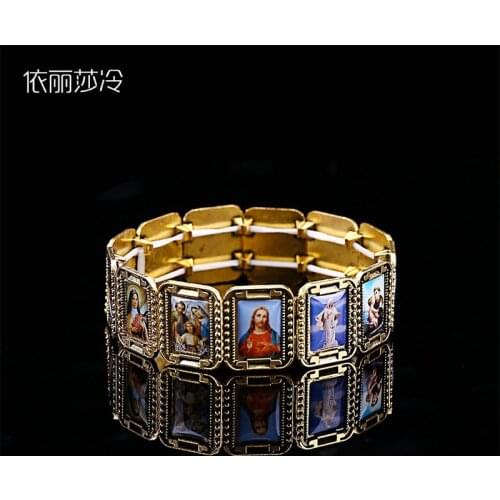 Catholic Alloy Bracelet Jesus Icon Jewelry Rosary Heart Saint Mercy Saint Icon Religious Bead Bracelet